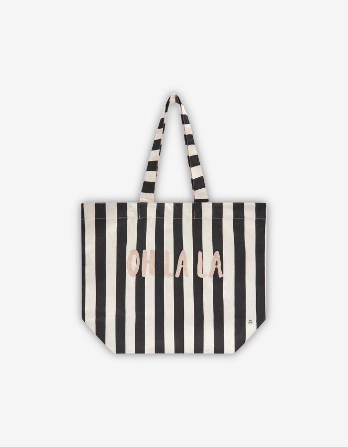 Gestreifter Shopper aus Canvas mit Stickerei
