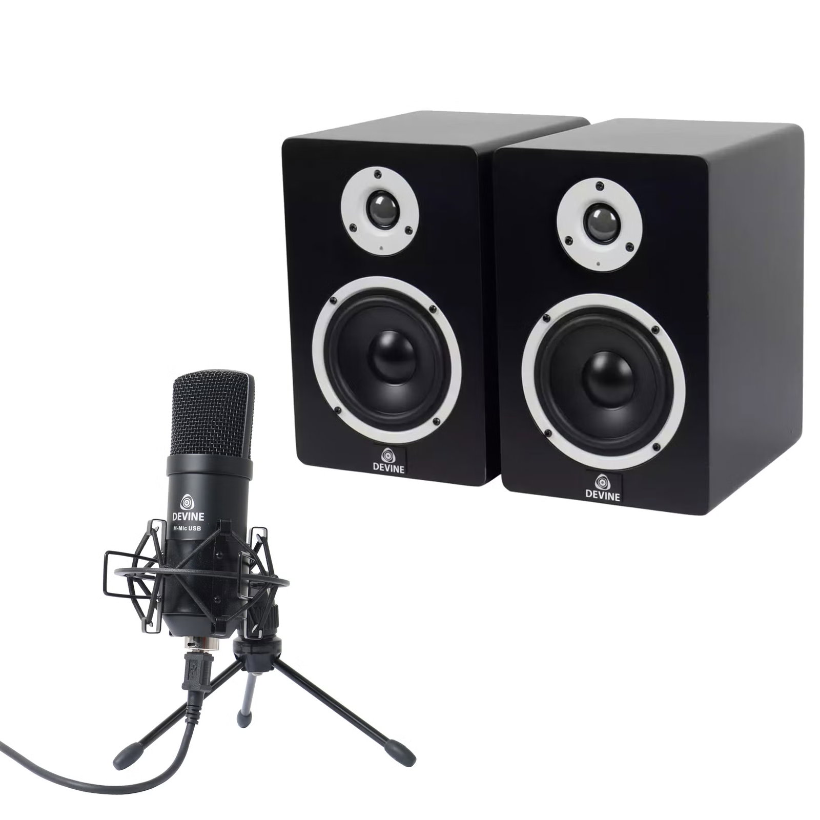 Devine MR5A Studio Monitors (Set of 2) + Devine M-Mix USB BK Microphone