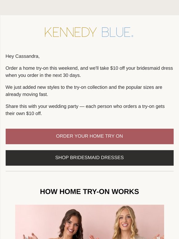 $10 off your bridesmaid dresses
