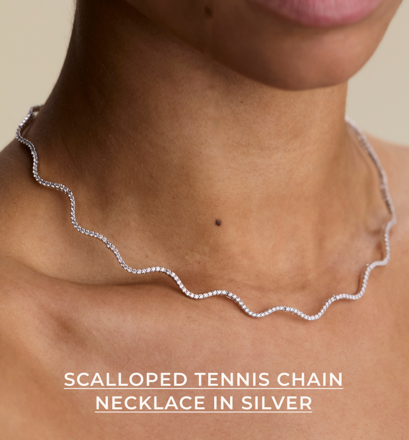 Scalloped Tennis Chain Necklace in Silver