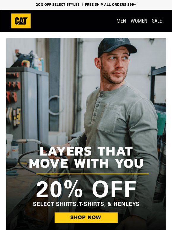 20% OFF Select Shirts & Henleys