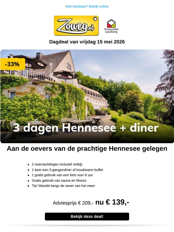 3 dagen Hennesee + diner nu 139,-