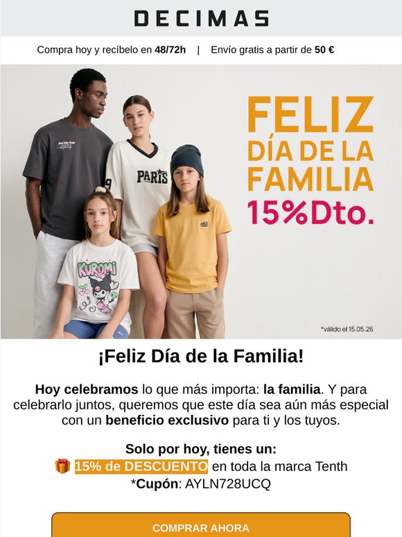 Celebra el día de la familia con un 15% de descuento en marca Tenth