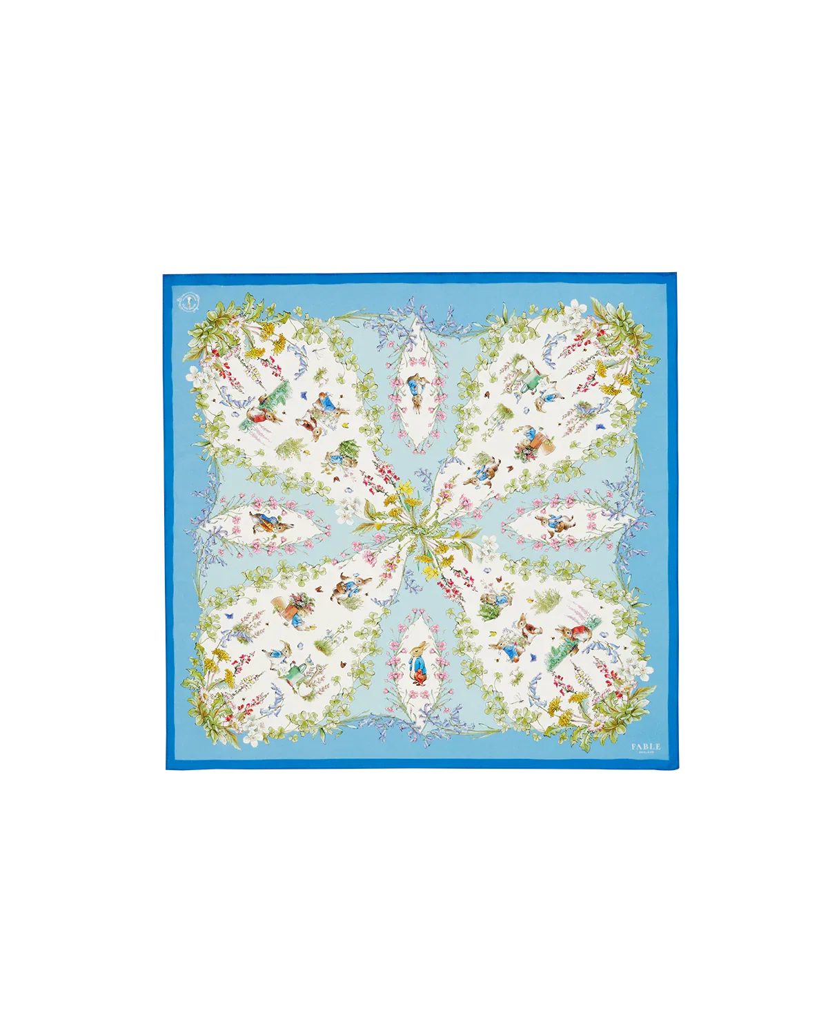 Image of Fable England x Peter Rabbit Blue Narrative Silk Blend Square Scarf
