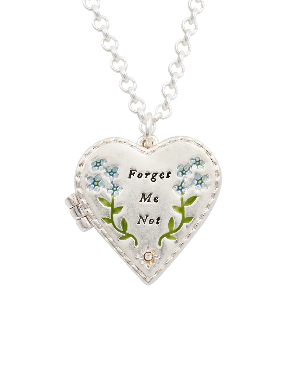 Image of Silver Forget Me Not Heart Locket Necklace