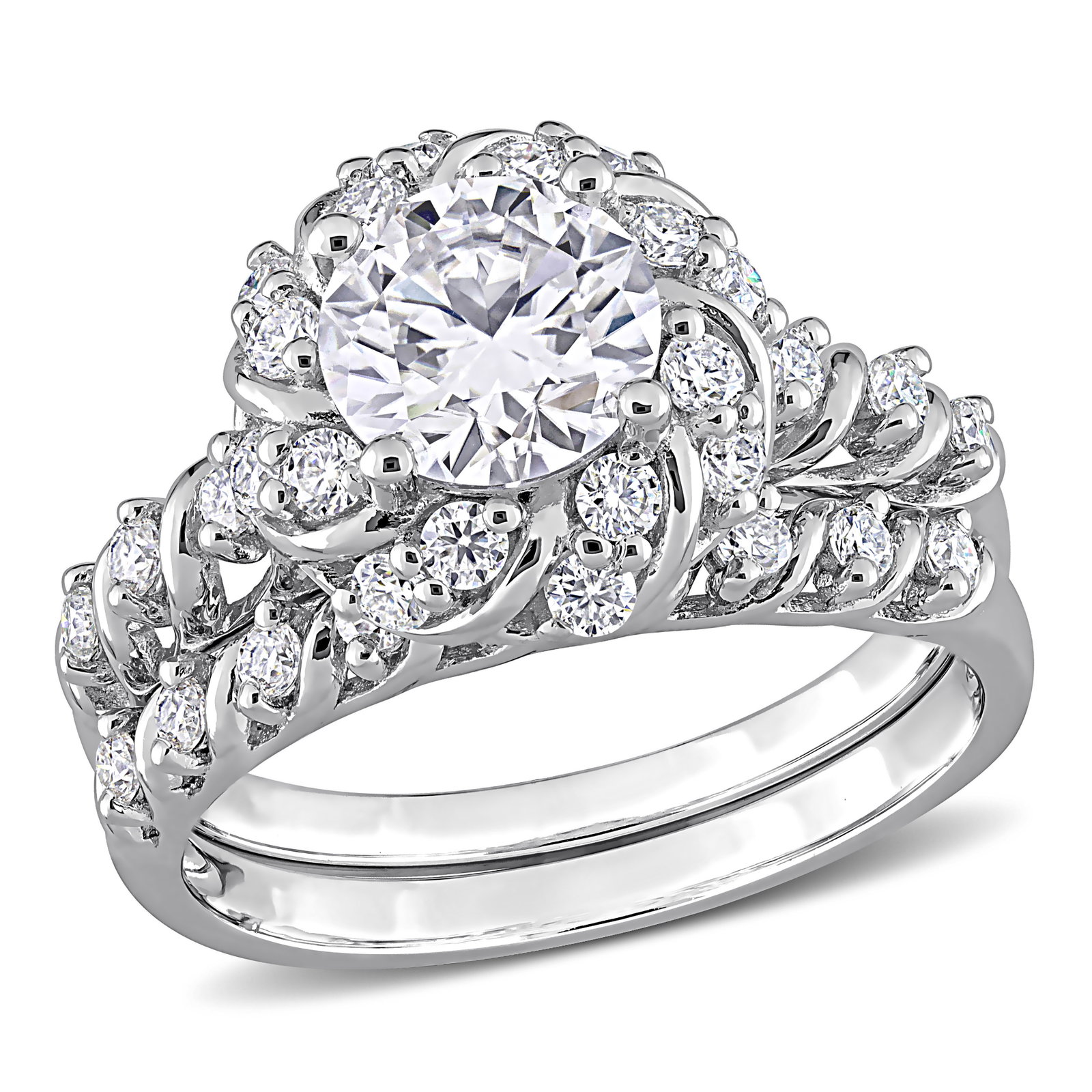 Image of Brilliant-Cut 1 7/8ctw. Moissanite Halo Bridal Set in Sterling Silver
