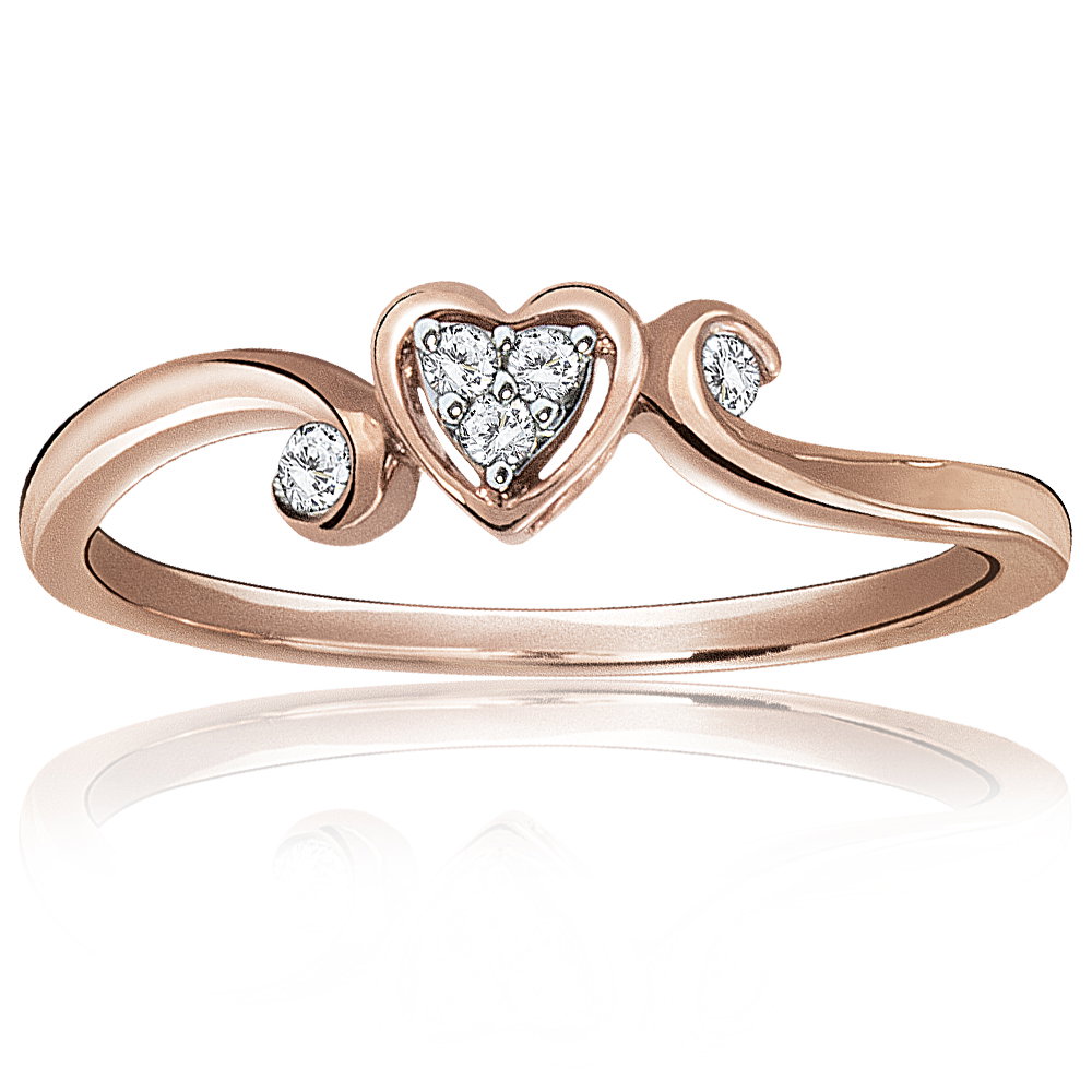 Image of Diamond Cluster Heart Shape Promise Ring in 10K Rose Gold