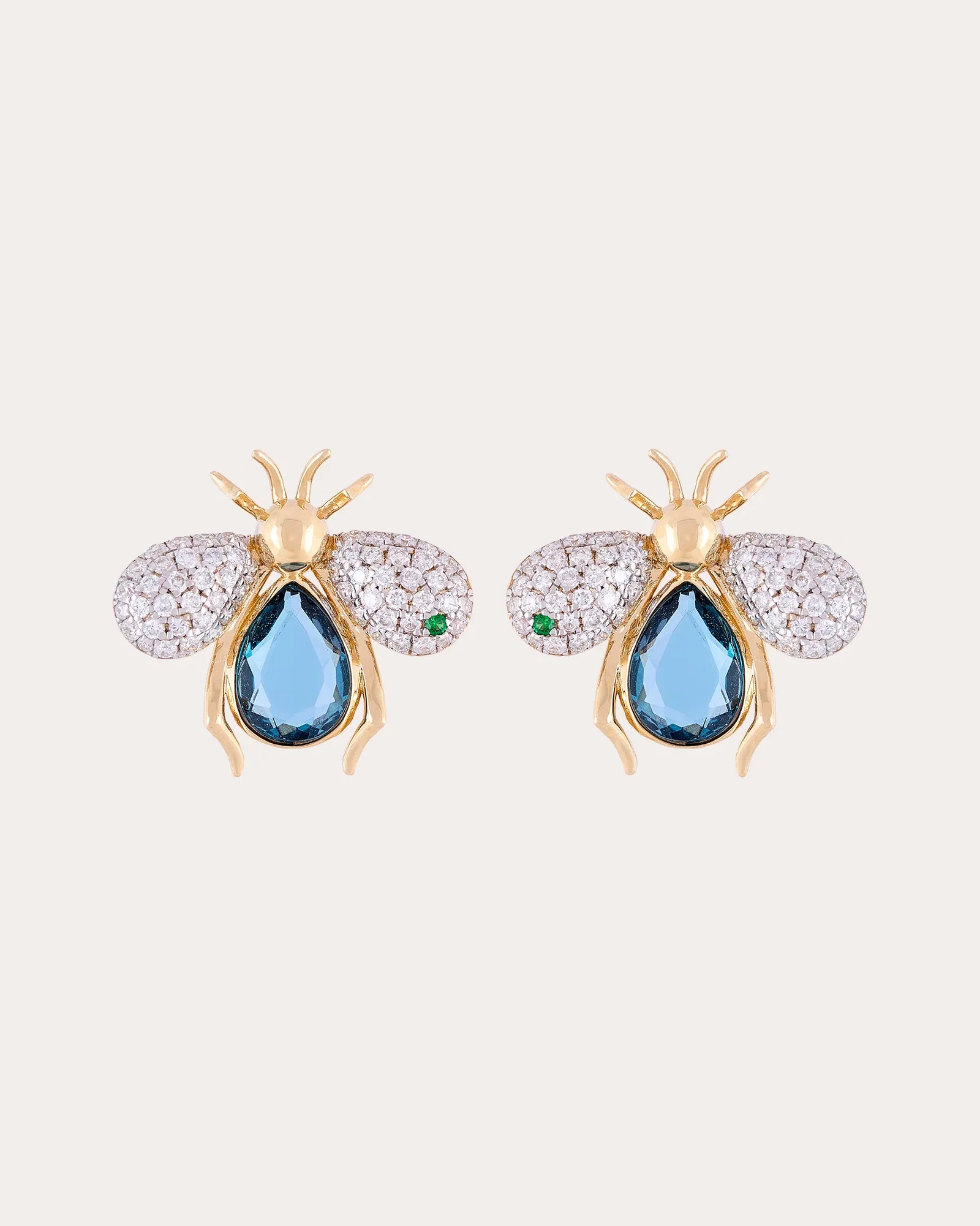 Blue Topaz & Diamond Abeja Real Stud Earrings