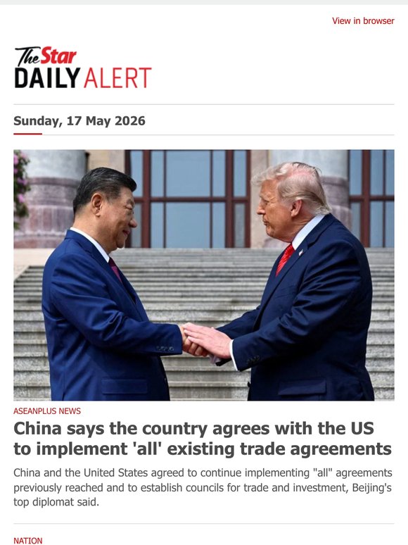 China says the country agrees with the US to implement 'all' existing trade agreements