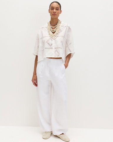 Soft White Pure Cotton Broderie Kaftan Top