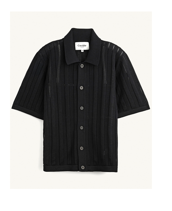 Pointelle Stripe Buttondown - Black