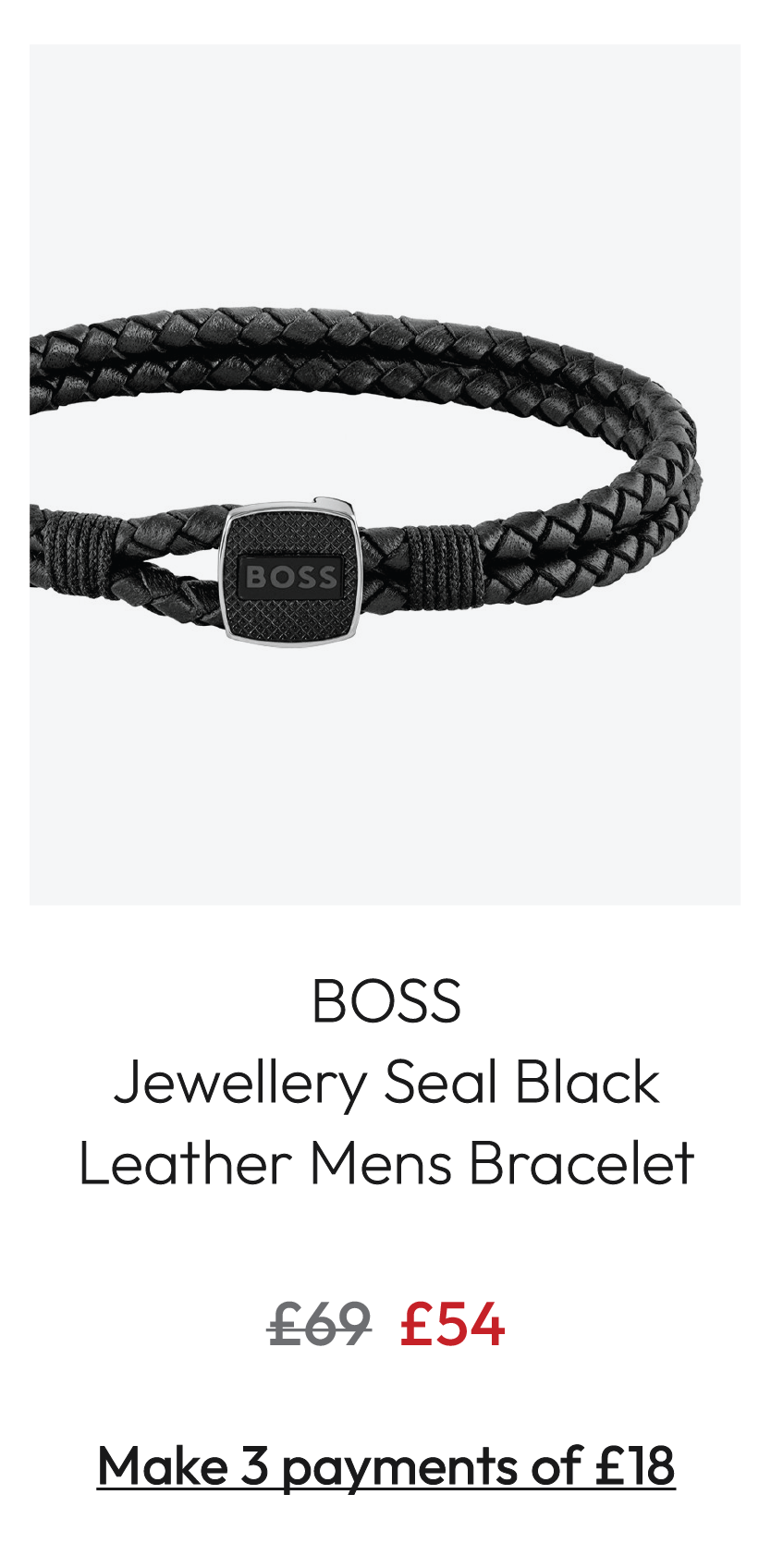 BOSS Jewellery Seal Black Leather Mens Bracelet 1580047M