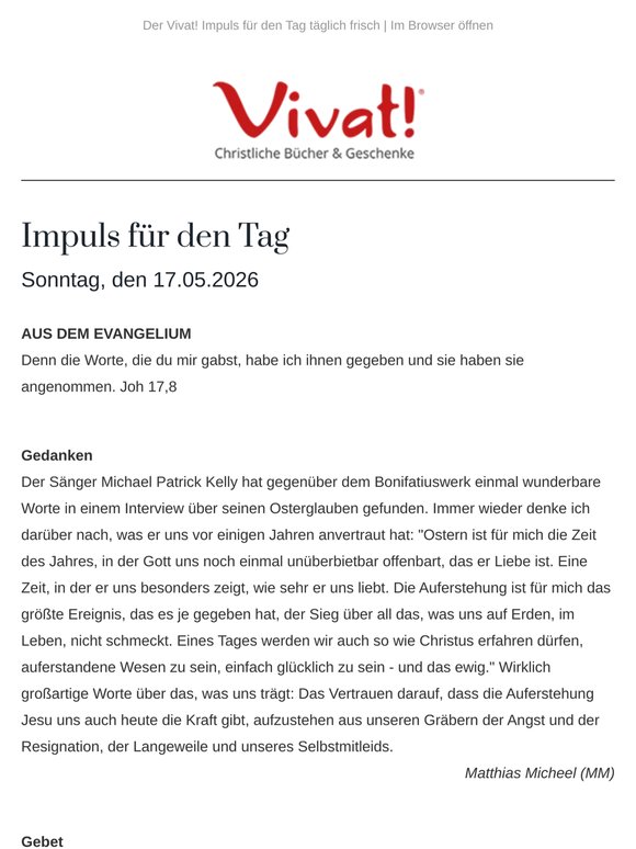 Impuls für Sonntag, den 17.05.2026 - von Vivat!