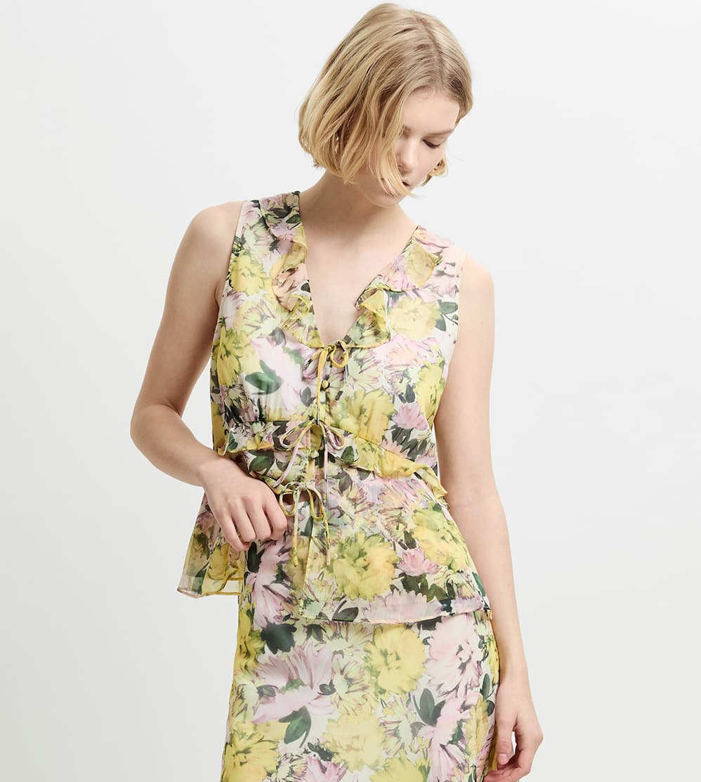 Carla Chiffon Floral Sleeveless Tie Up Top 
