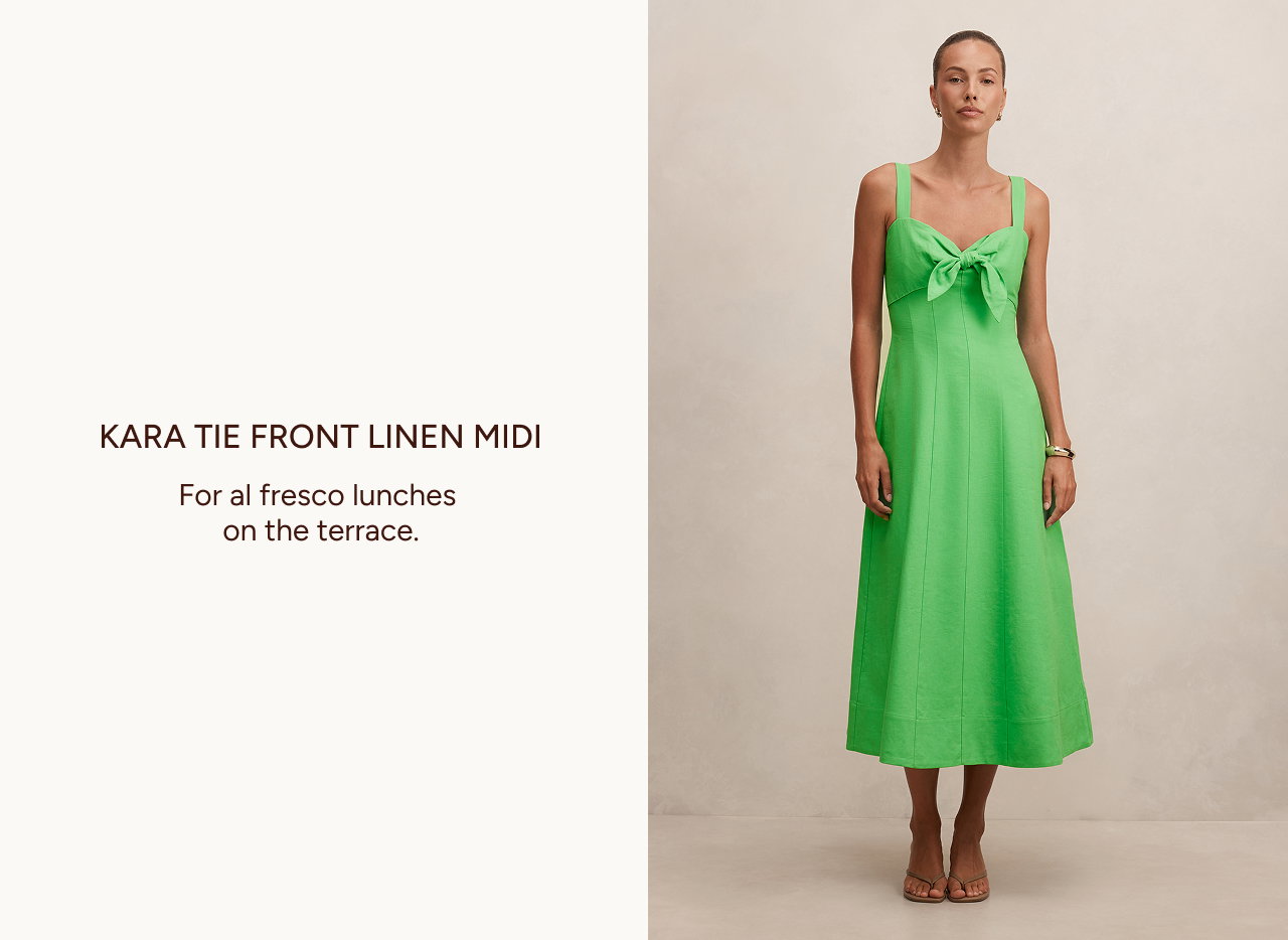 Kara Tie Front Linen Midi Dress