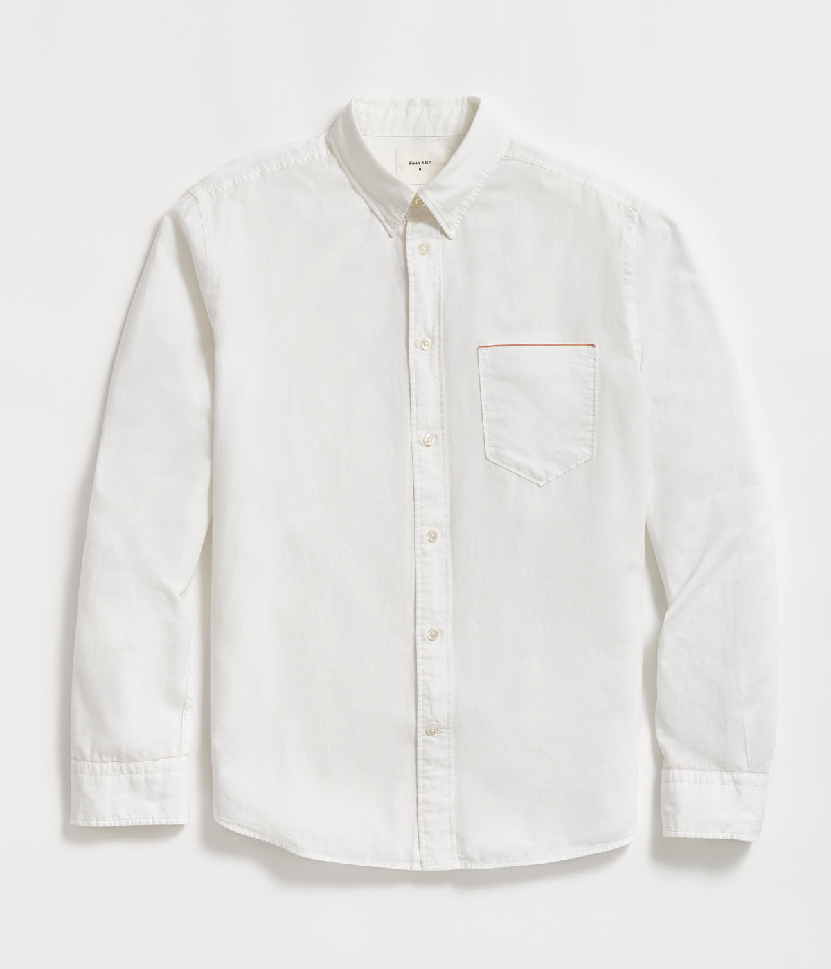 The white MSL 1-Pocket Shirt with selvedge detailing on the pocket.
