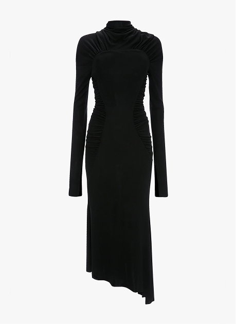 High Neck Midi Dress In Black