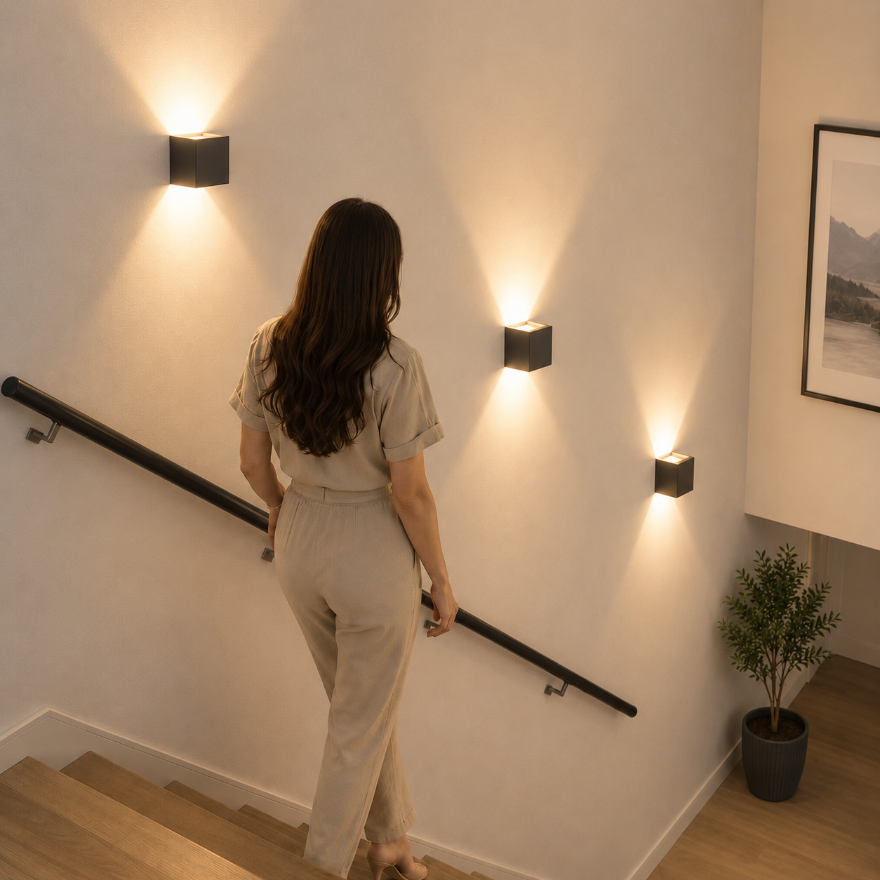 3 brightness settings, easily adjusted using a button on the underside of the wall light