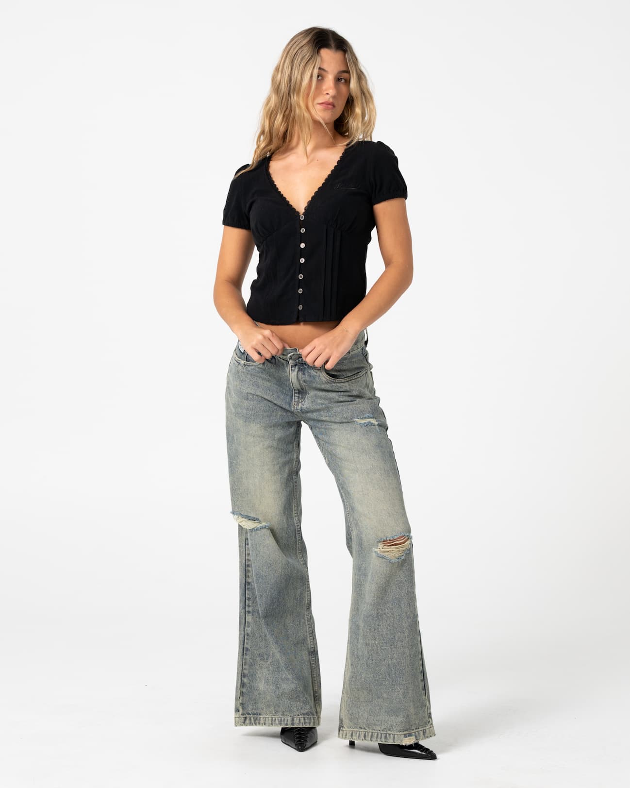 DIY Wendy Wide Low Rise Distressed Jean