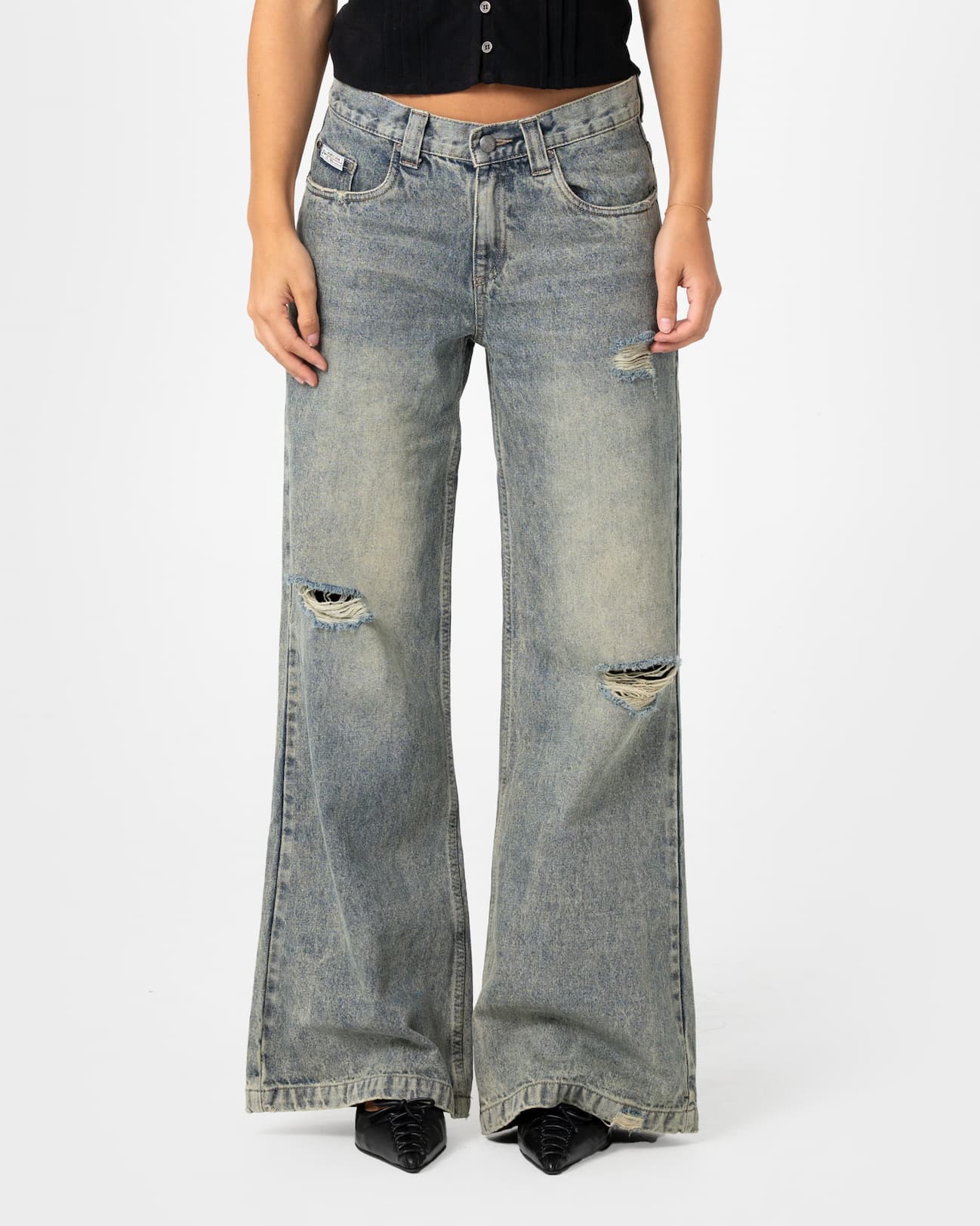 DIY Wendy Wide Low Rise Distressed Jean