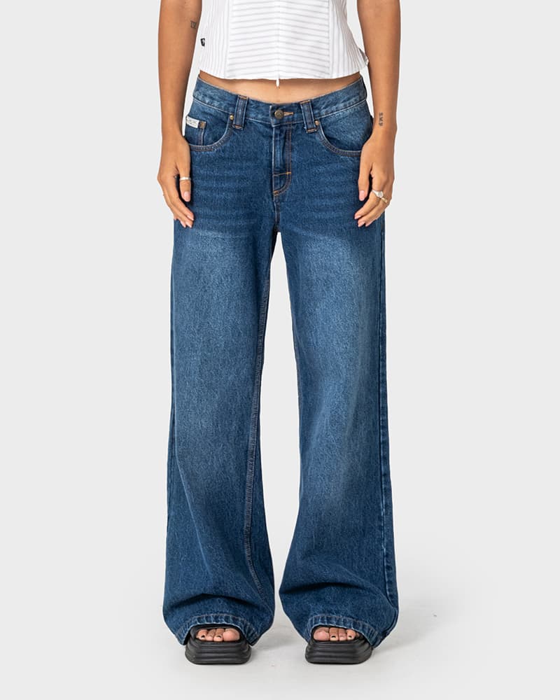 Wendy Wide Low Rise Jean in Blasted Deep Sea Blue