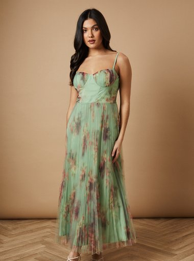 Floral Corset Detail Midi Dress
