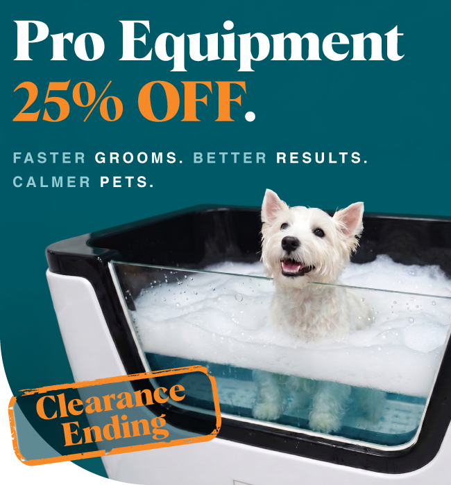 Professional grooming equipment clearance with limited-time final prices on spa baths and dryers