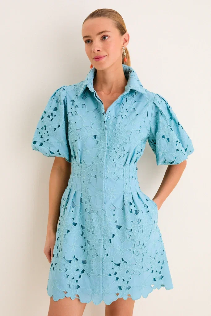 Image of Cameo Blue Eyelet Mini Delaney Dress