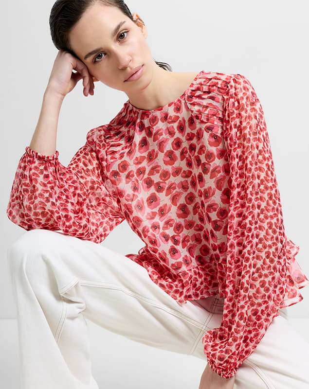 Poppy Emina Semi-Sheer Puff Sleeve Top