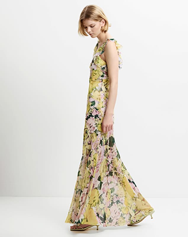 Carla Chiffon Curved Seam Floral Maxi Dress