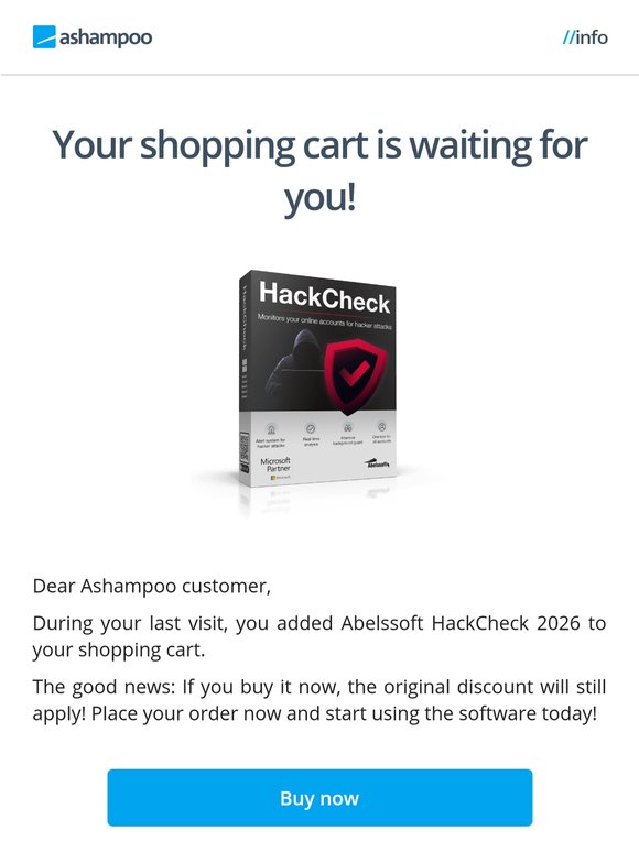 Quick reminder: Your shopping cart is waiting for you! Abelssoft HackCheck 2026