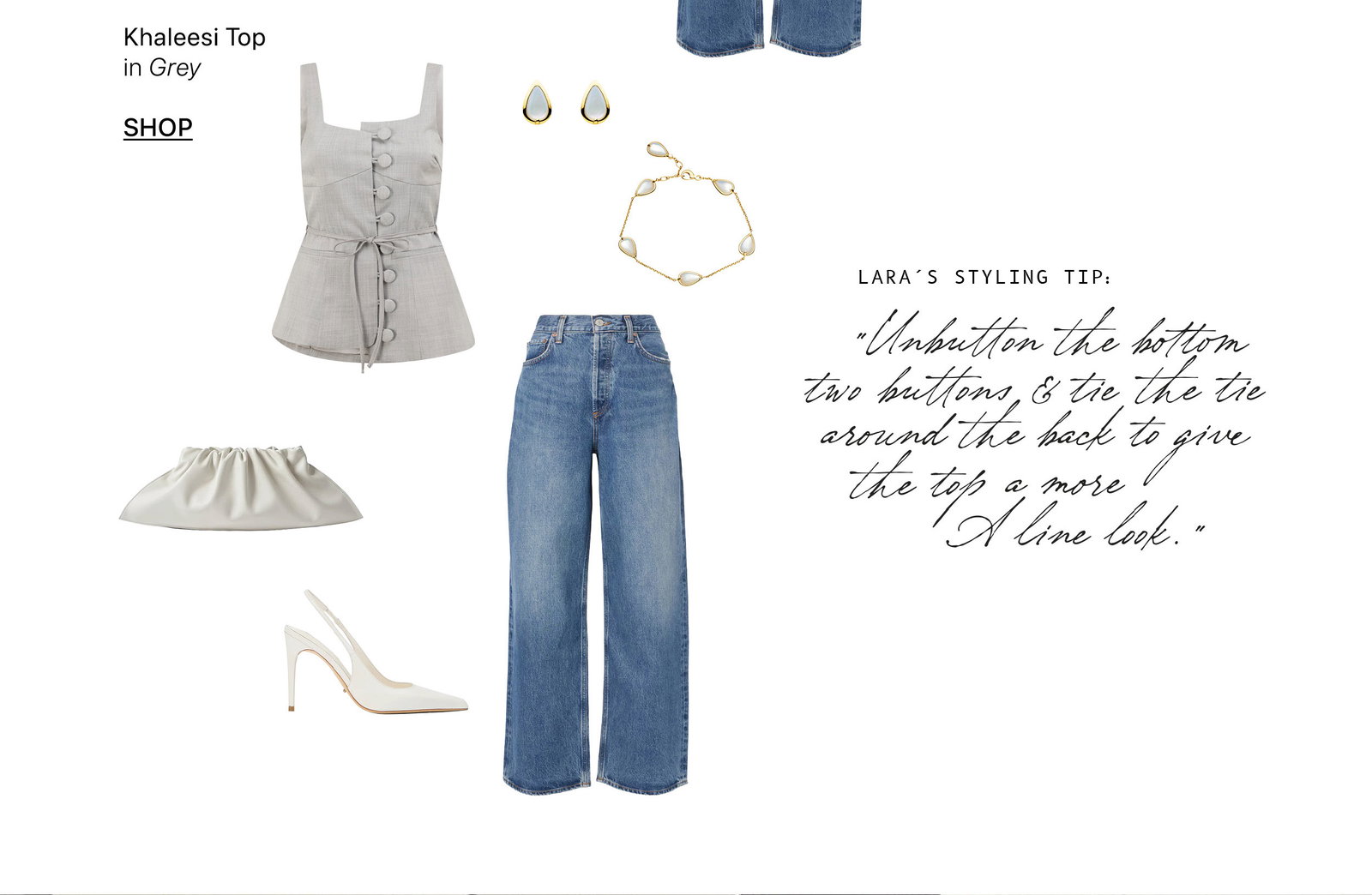 Styling Tip: Unbutton the bottom two buttons & tie the around the back to give the top a more A-line look.