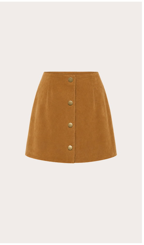 Button Front Faux Suede Mini Skirt