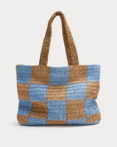 Natural Straw Checkerboard Tote Bag