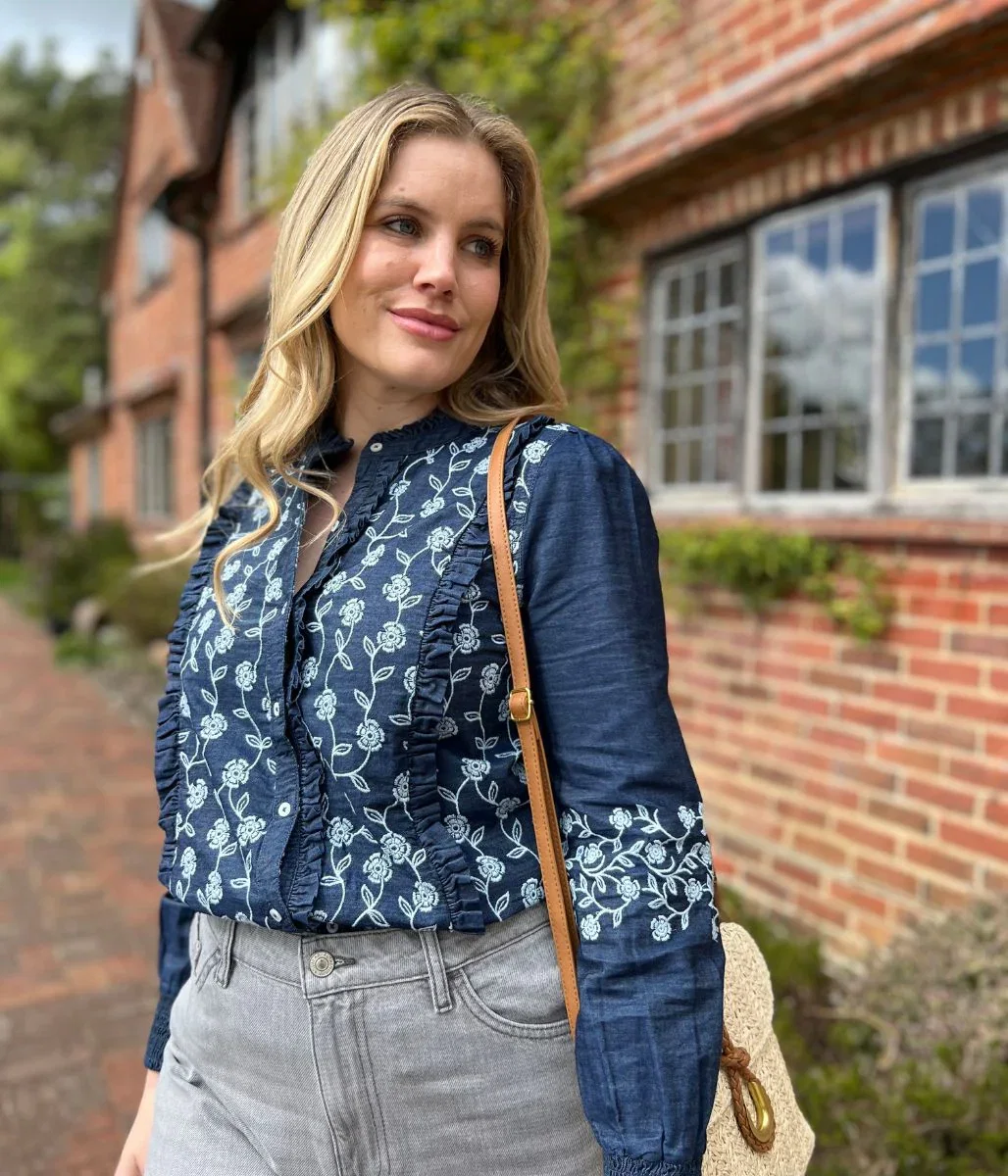 Image of Brakeburn Embroidered Denim Blouse