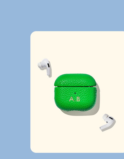 Personalised Apple AirPod Pebble Leather Case in Green