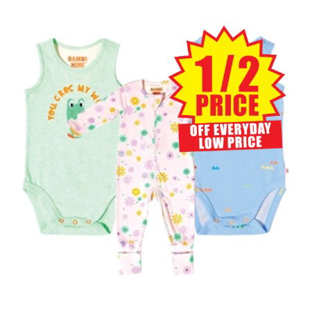 ½ price off EDLP Bambi Mini Co. Supersinglets & Wagglesuits range