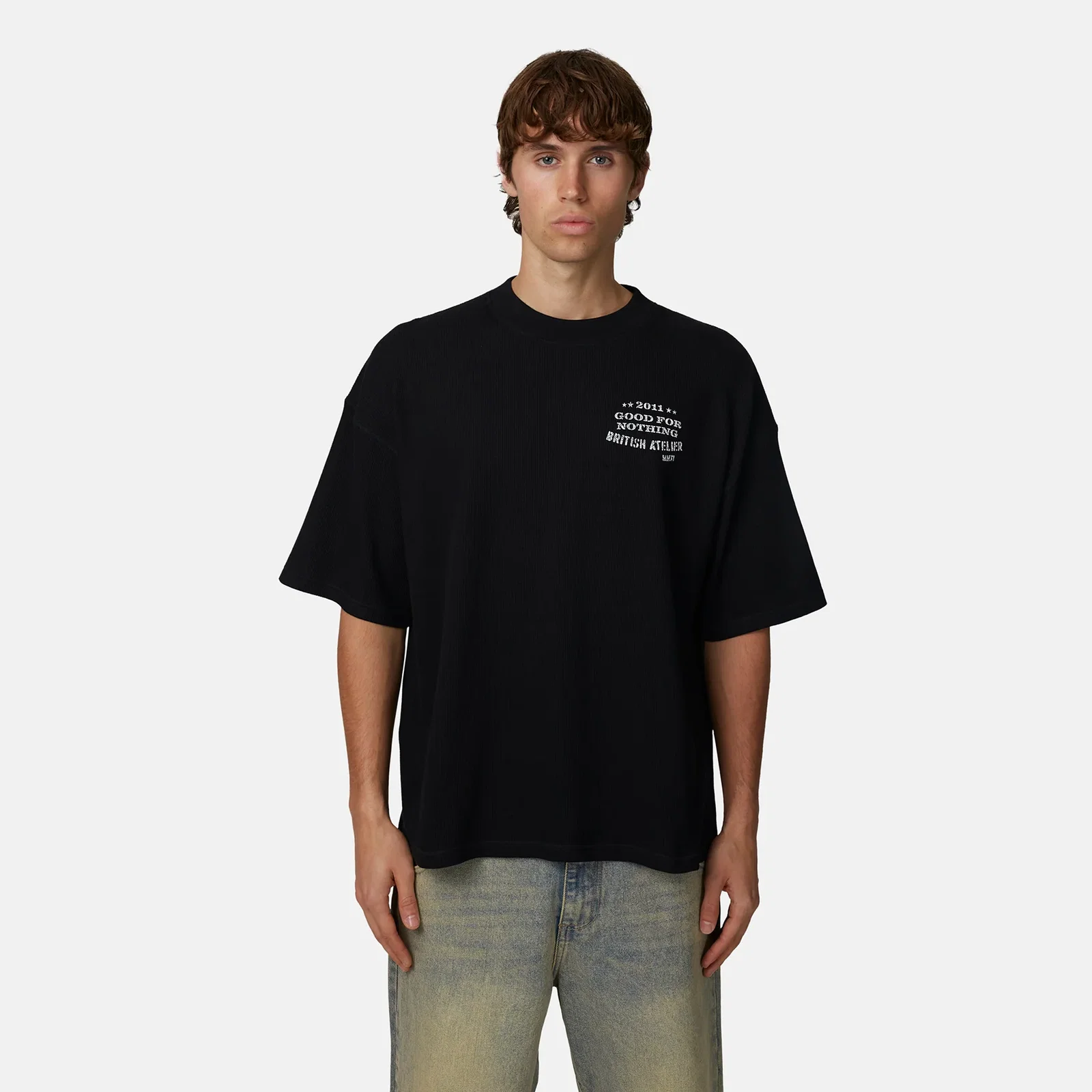 Image of Oversized Boxy Icarus Waffle Black T-shirt