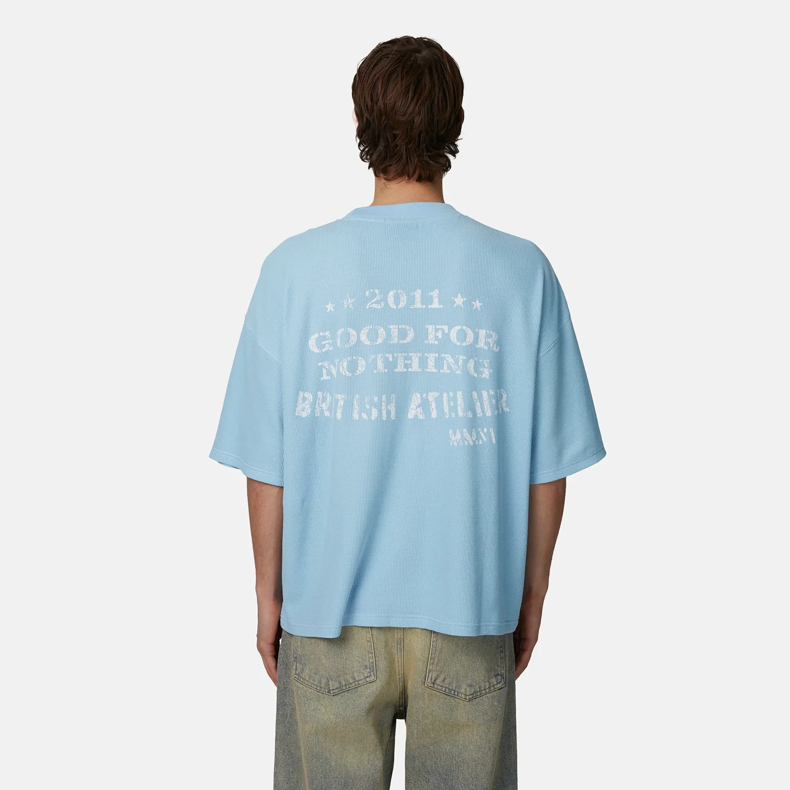 Image of Oversized Boxy Icarus Waffle Blue T-shirt