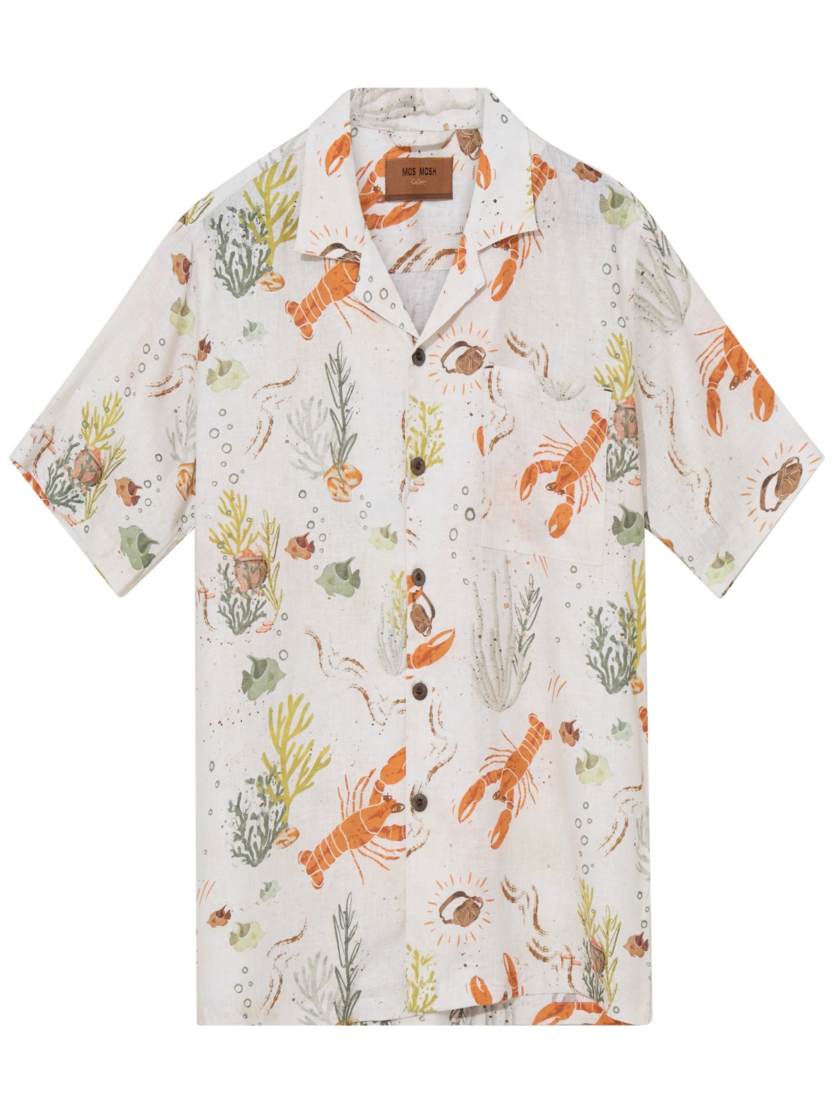 Short-sleeved shirt made of lyocell and linen with print, relaxed fit