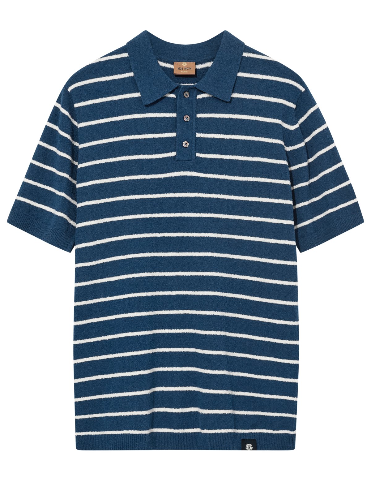 Striped bouclé cotton-blend knit polo shirt