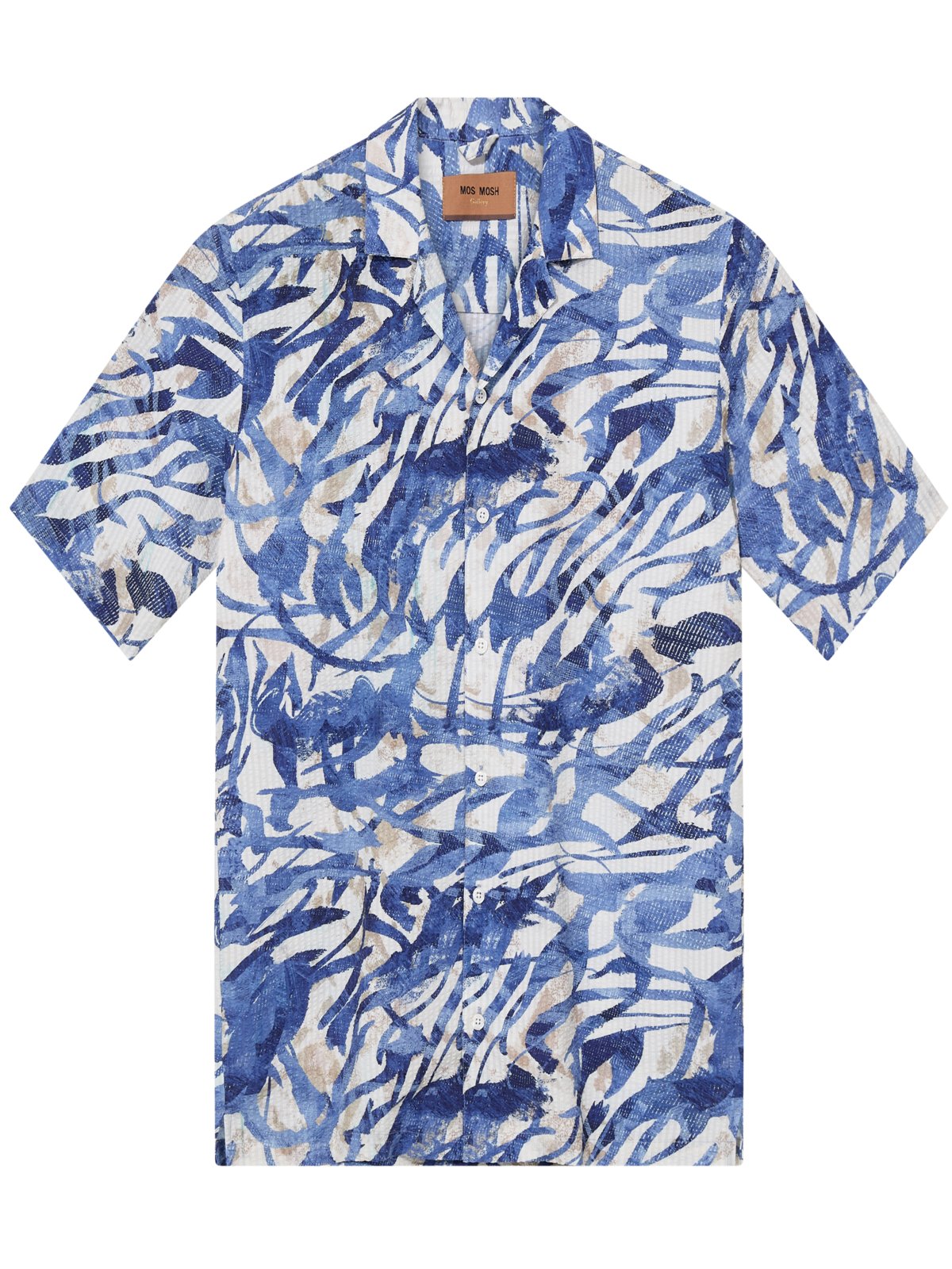 Short-sleeved cotton shirt in seersucker quality with print