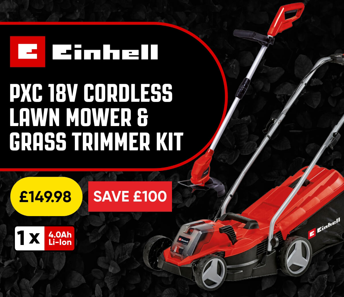 Einhell PXC 18V Cordless Lawn Mower & Grass Trimmer Kit 1 x 4.0Ah