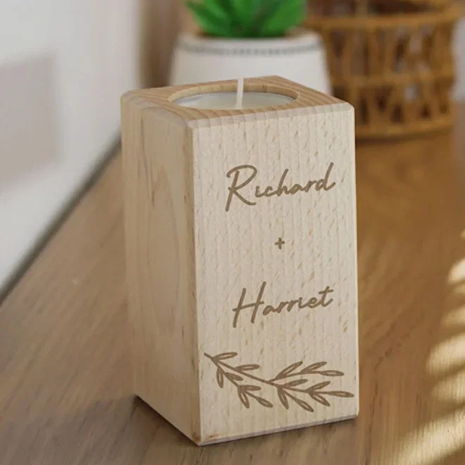 Personalised Botanical Wooden Tealight Holder