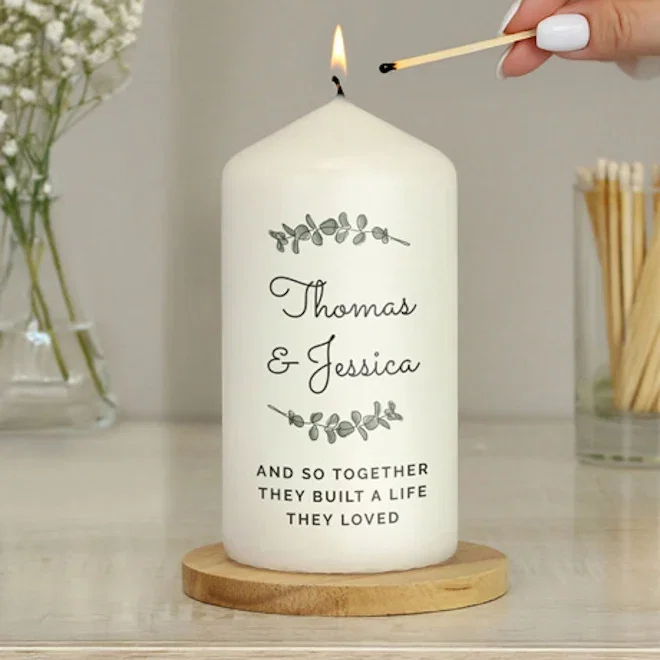 Personalised Botanical Pillar Candle