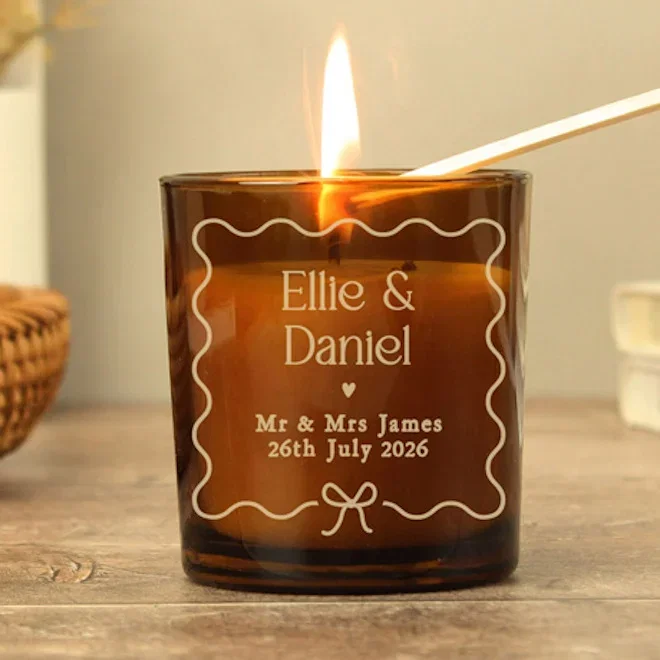 Personalised Wedding Amber Glass Candle