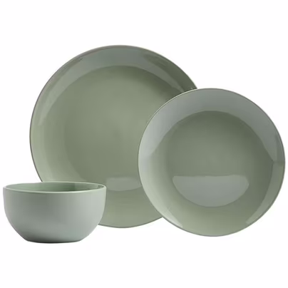 M&S 12 Piece Stoneware Dinner Set, Sage / Natural