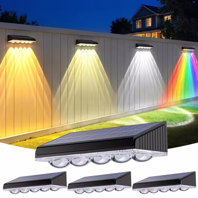 GEARLITE Solar Fence Lights 4Pack, 5-Convex Lens Solar Lights...