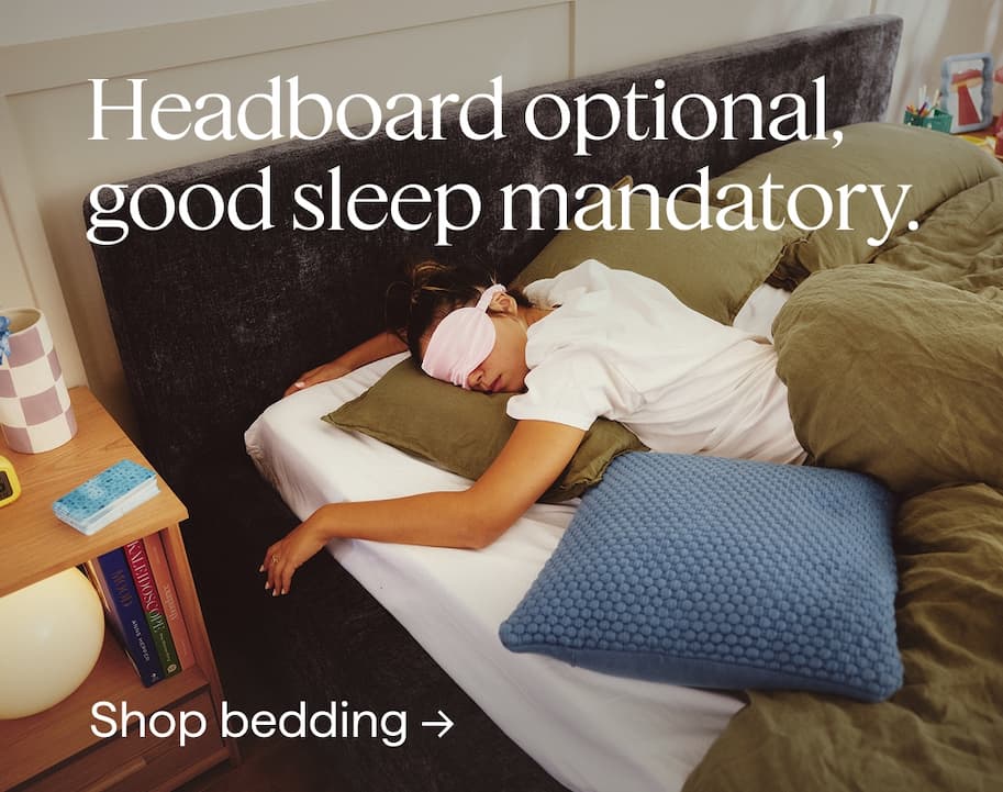 Headboard optional, good sleep mandatory. Shop bedding.