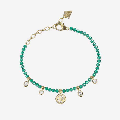 Guess Jaipur Splendor Women's Beaded Charm Bracelet with Green Crystals